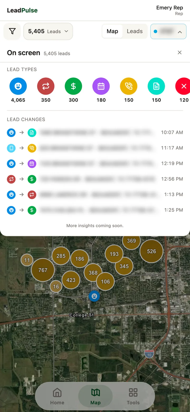 LeadPulse on-screen lead types and lead changes