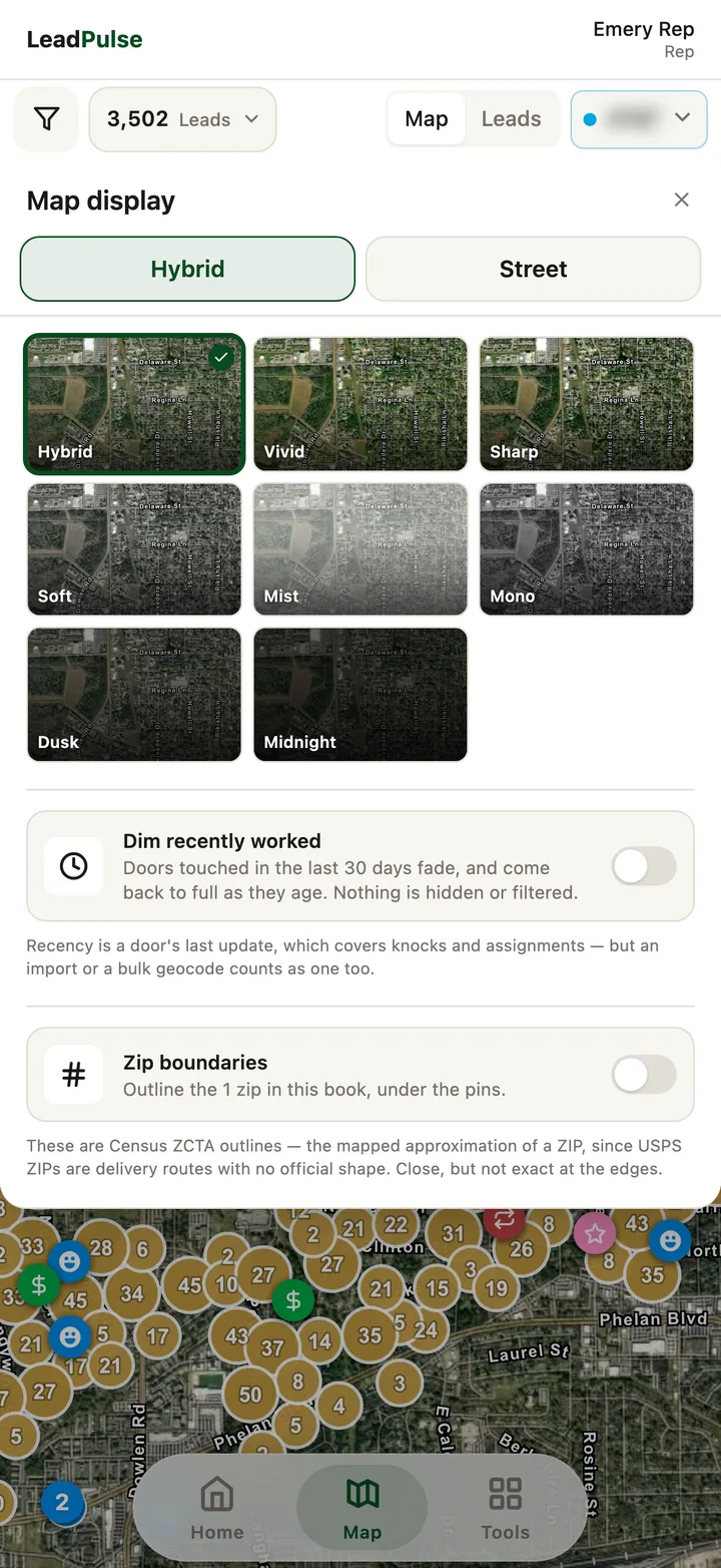 LeadPulse map style picker